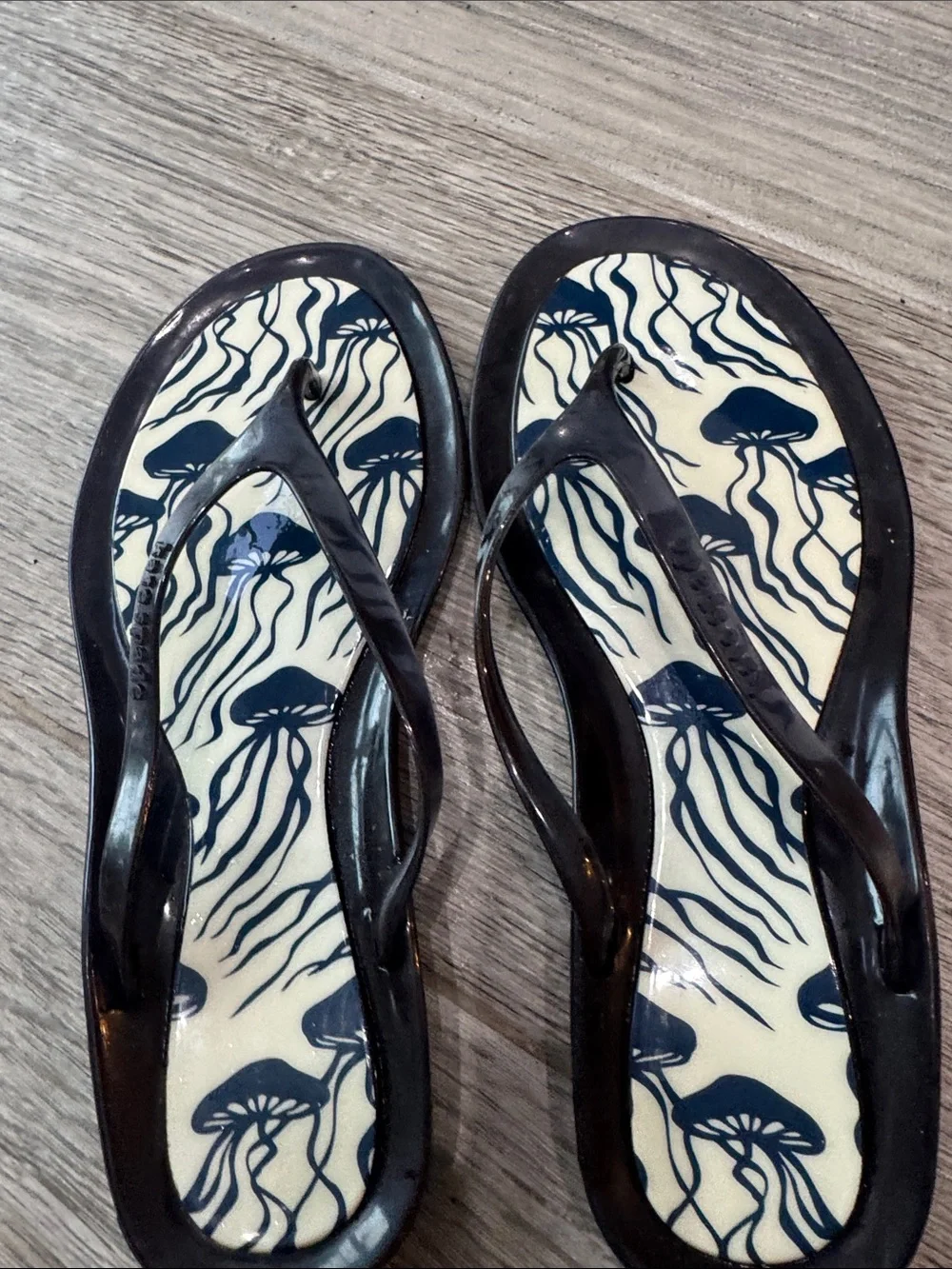 kate spade Navy Jelly Flip Flop Sandals with Jellyfish Print